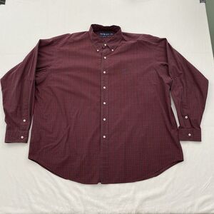 Ralph Lauren Button Down Shirt Red Plaid 100% Cotton Blake Classic Size 2XL